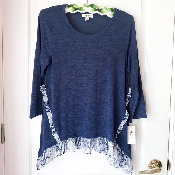 Style & Co | Blue Long Sleeve Top Ruffled M NWT - Picture 2 of 7
